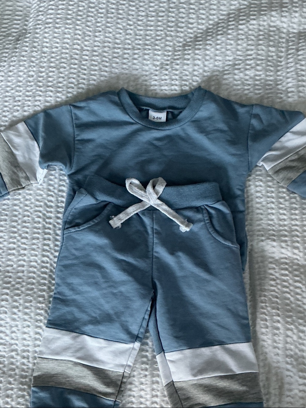 Blue Baby Two-Piece Set with Colorblock Sleeves & Cuffs